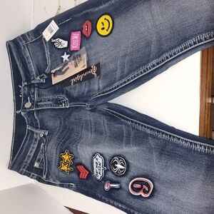 Soundgirl Urban Cropped Skinny Jean Size9 Star Smiley Faces Suckers Spiders